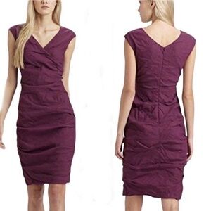 Eileen Fisher Cotton Steel Shirred Purple Dress POMEGRANATE Size 6